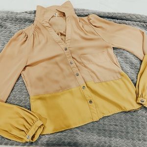 yellow and beige button down shirt